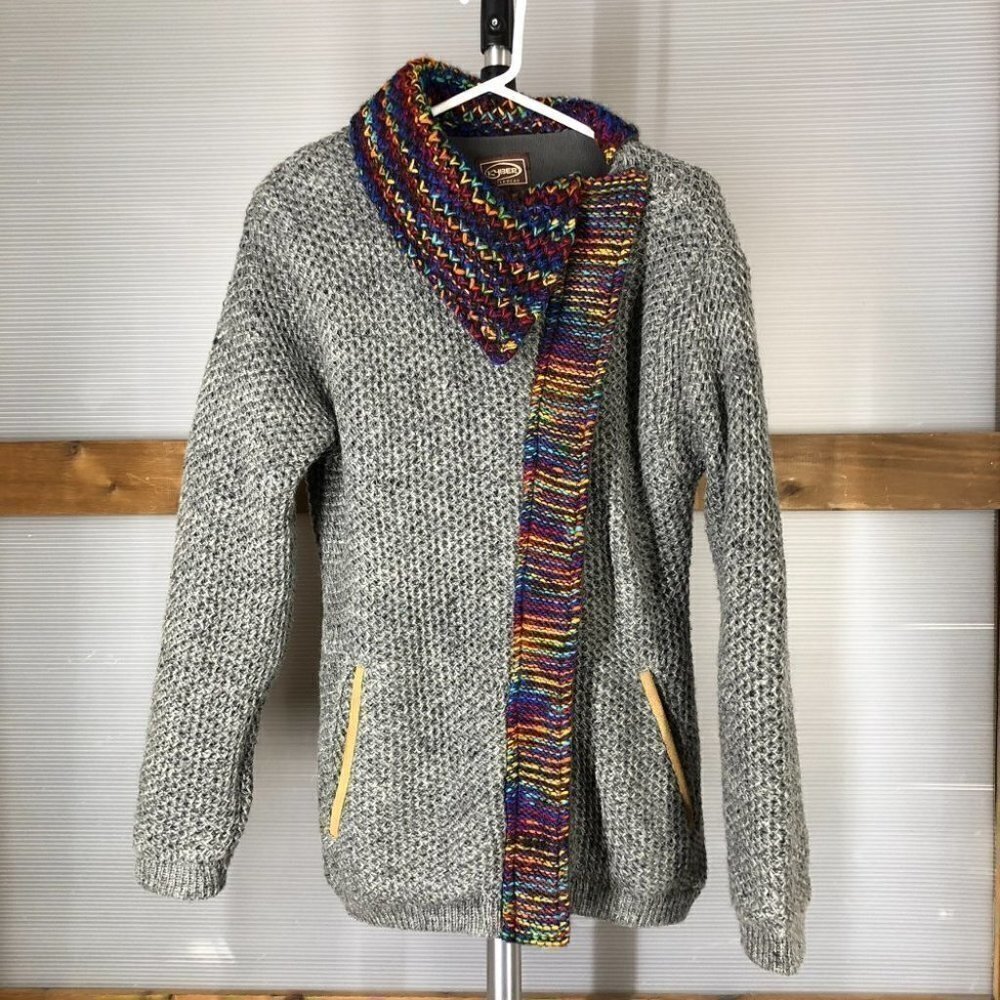KYBER OUTERWEAR 100% Wool Handmade Textured Chunky Knit Zip Cardigan Jacket Sz L